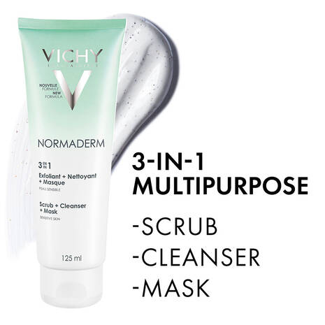 Vichy Normaderm 3 in 1 Cleanser, Scrub & Mask for Oily/Acne Skin with salicylic  & glycolic acid 125ml