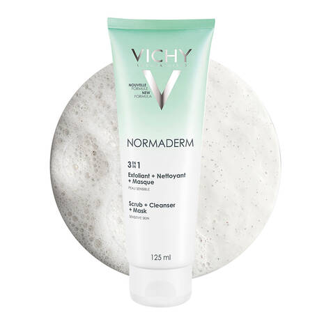 Vichy Normaderm 3 in 1 Cleanser, Scrub & Mask for Oily/Acne Skin with salicylic  & glycolic acid 125ml