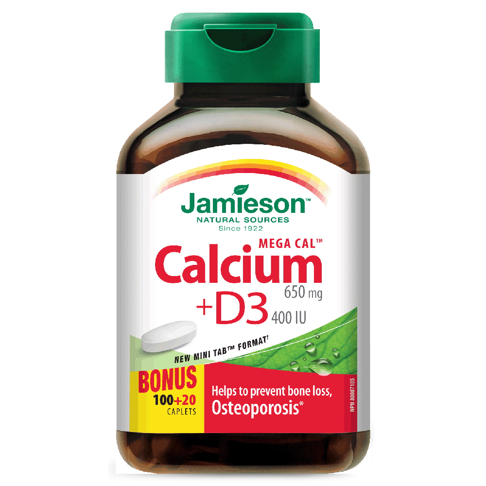 Jamieson Mega Cal 650 mg 100 + 20 Caplets - the health boutique